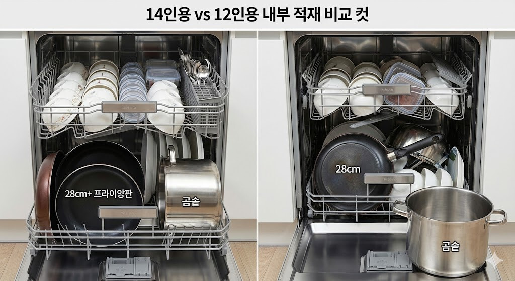 14인용 vs 12인용 내부 적재 비교 컷