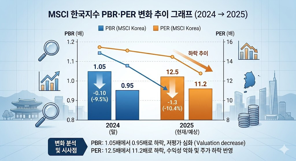 자사주 소각 의무화 이후 MSCI 한국지수 PBR PER 상승 추이 그래프