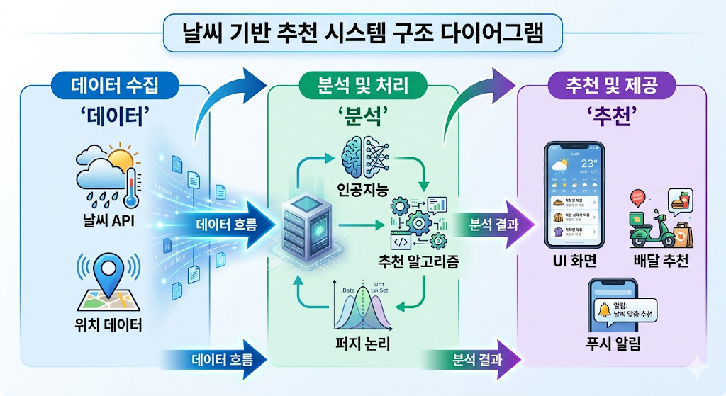 날씨 기반 추천 시스템 데이터 분석 추천 구조 다이어그램
