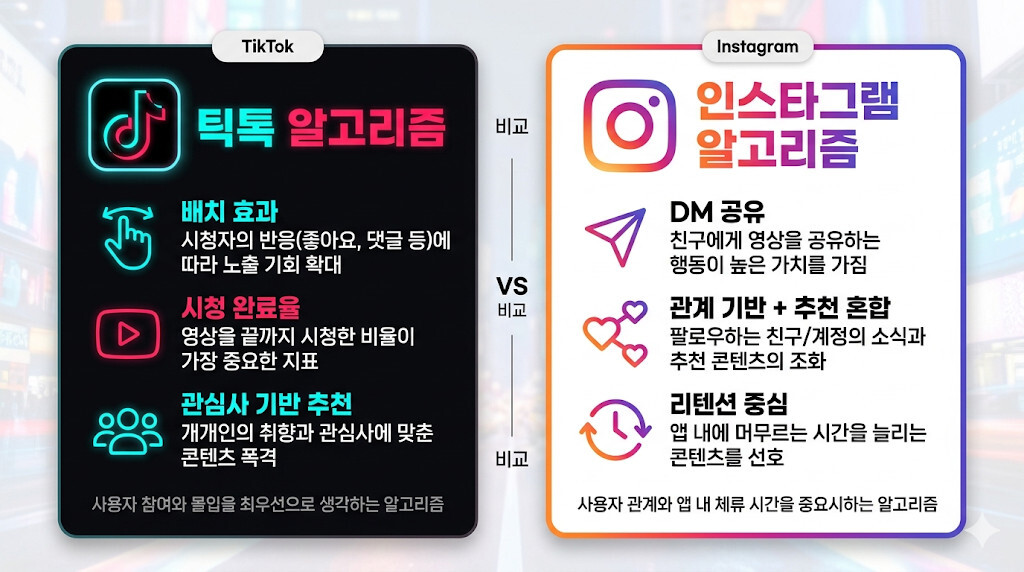틱톡과 인스타그램 알고리즘 차이 비교
