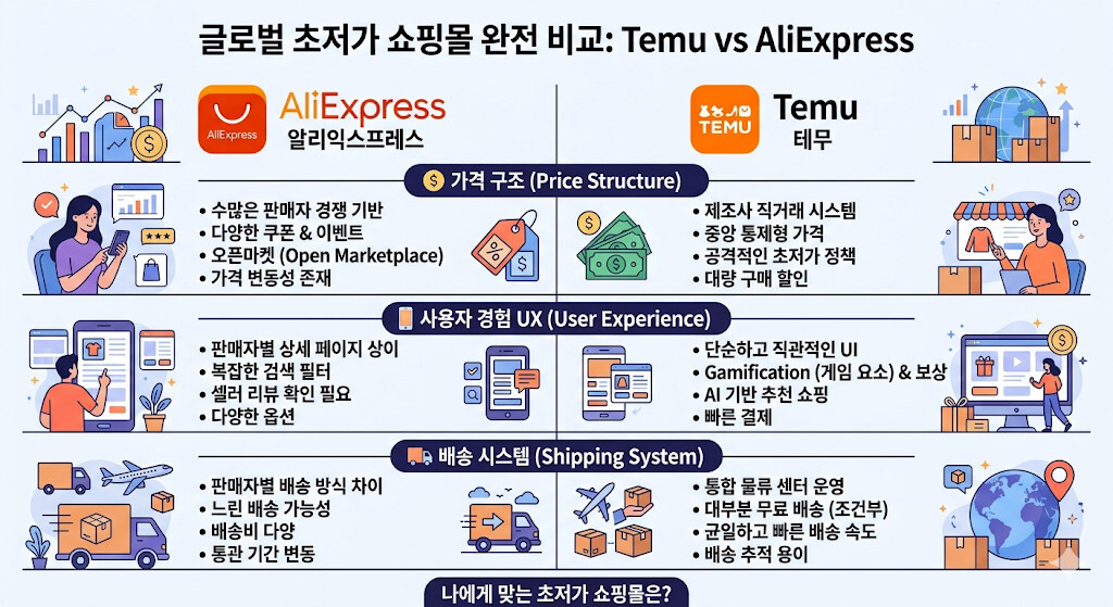 Temu와 AliExpress의 가격 구조 UX 배송 시스템 비교