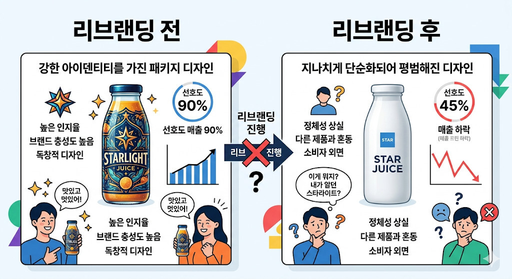리브랜딩 실패 사례 전후 비교 이미지