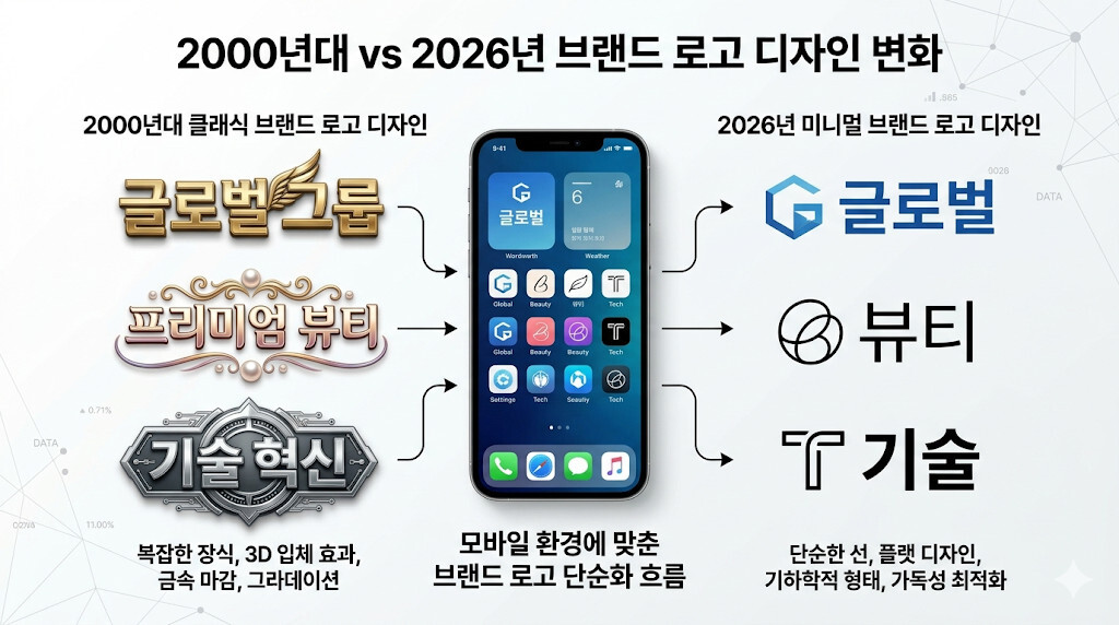 과거 브랜드 로고와 현대 미니멀 로고 디자인 비교 이미지