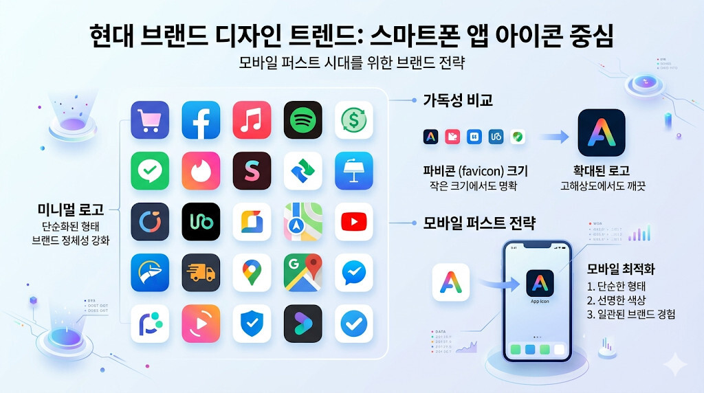 모바일 환경에서 단순화된 브랜드 앱 아이콘 디자인 사례