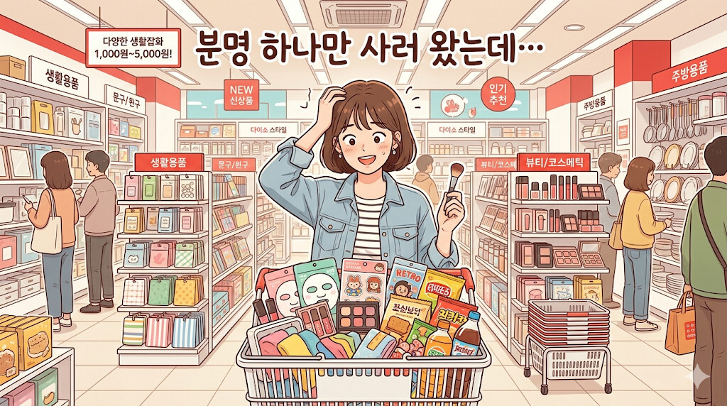 다이소에서 충동구매를 경험하는 소비자 모습