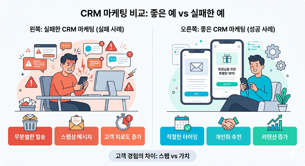 좋은 CRM 마케팅과 실패한 스팸형 CRM 비교