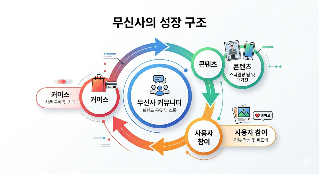 무신사 커뮤니티 기반 성장 구조 인포그래픽
