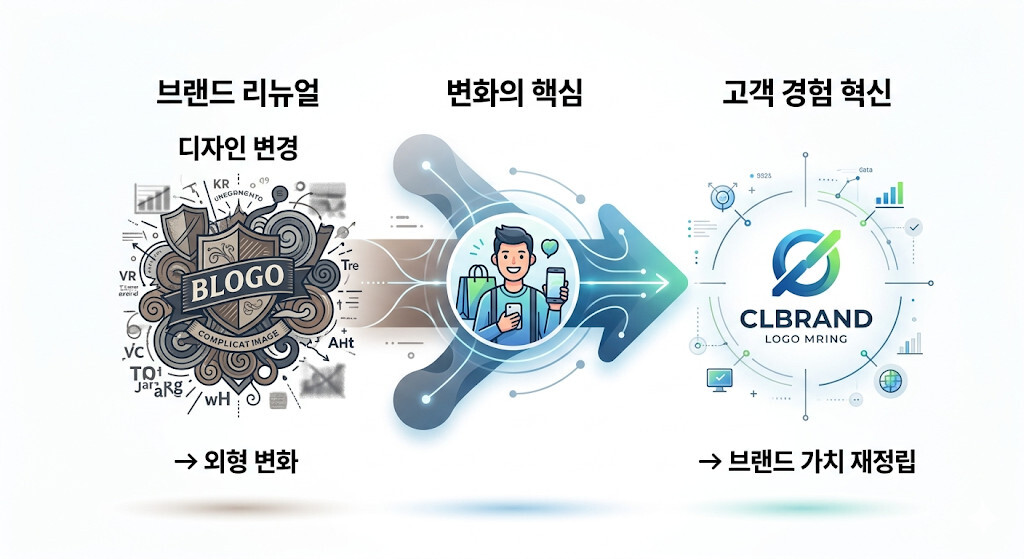 브랜드 리뉴얼 전후 변화와 고객 경험 혁신 개념도