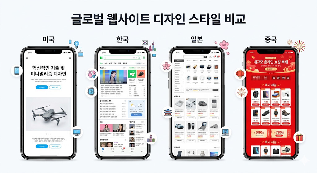 국가별 웹디자인과 UX 취향 차이를 비교한 인포그래픽
