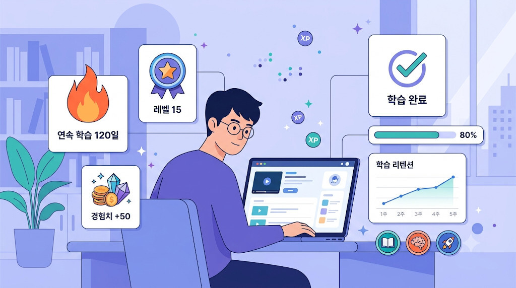 게이미피케이션을 활용한 에듀테크 서비스의 학습 리텐션 개념도