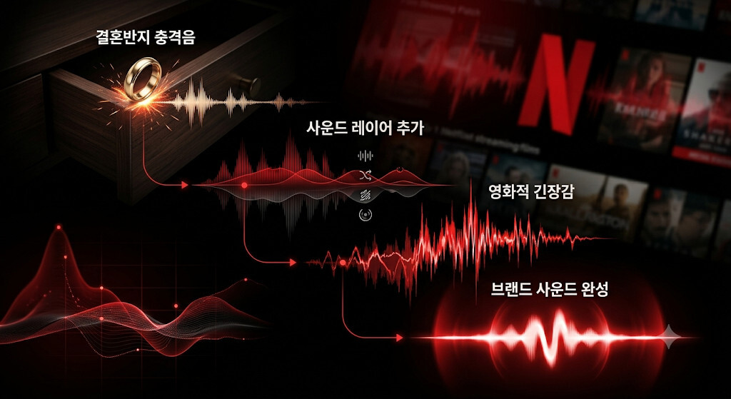 넷플릭스 따당 사운드가 여러 소리를 조합해 만들어지는 과정을 표현한 인포그래픽