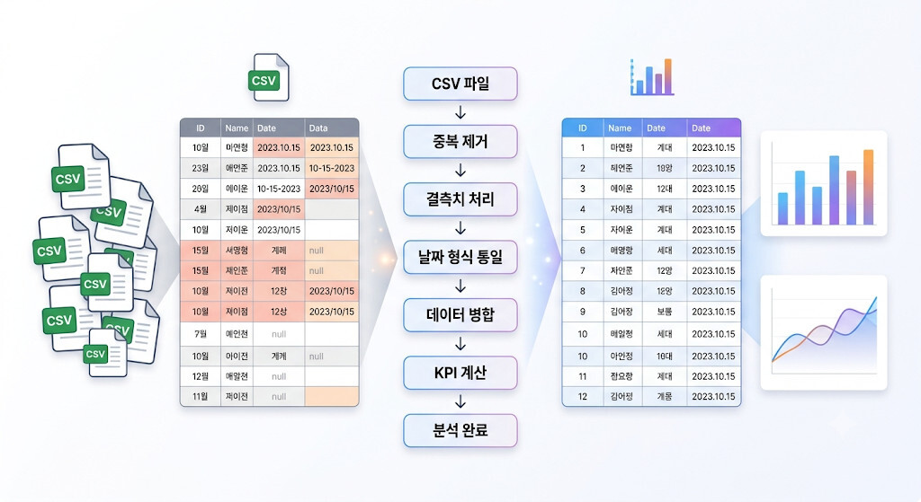 마케팅 데이터 전처리 과정과 데이터 정제 흐름도
