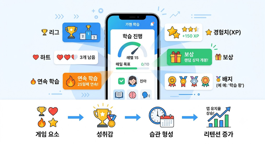 듀오링고의 게이미피케이션 요소와 리텐션 증가 구조