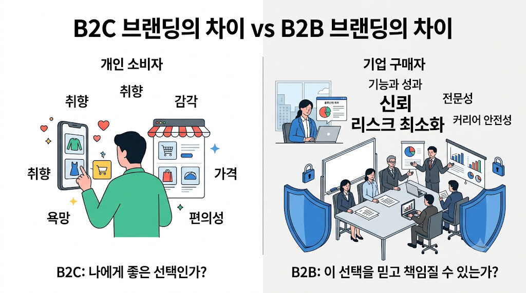 B2C와 B2B 브랜딩의 차이와 B2B 구매에서 신뢰와 리스크 최소화의 중요성