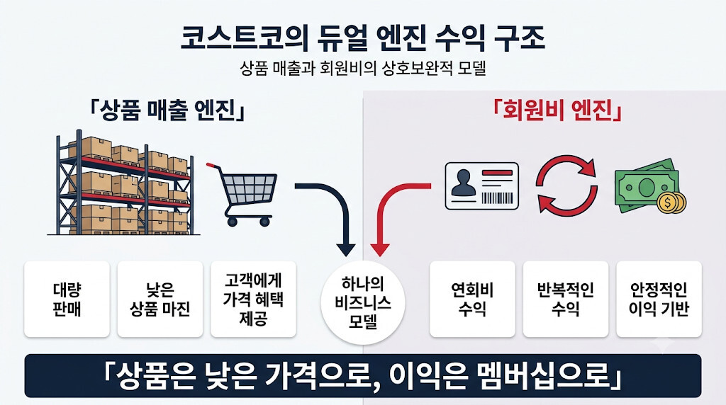코스트코의 상품 매출과 회원비 수익을 비교한 듀얼 엔진 비즈니스 모델